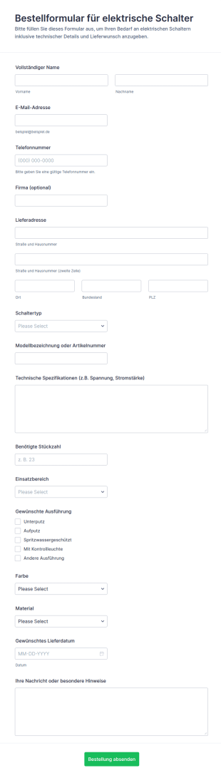 Bestellung Für Elektrische Schalter Form