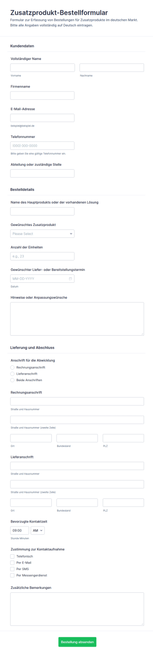 Bestellung Von Zusatzprodukten Formular