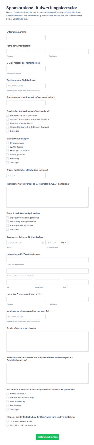 Bestellung Zur Verbesserung Des Sponsor Standes