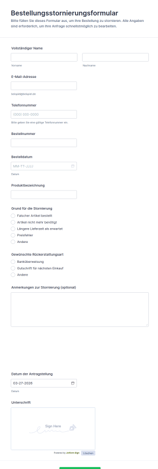 Bestellungsstornierungsformular