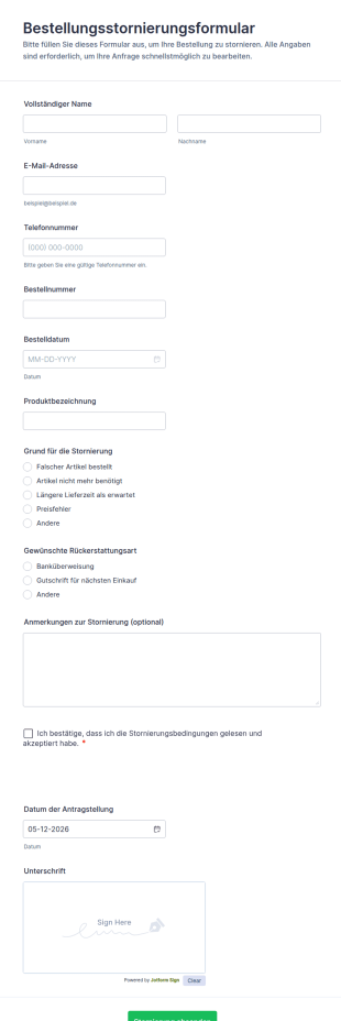 Bestellungsstornierungsformular