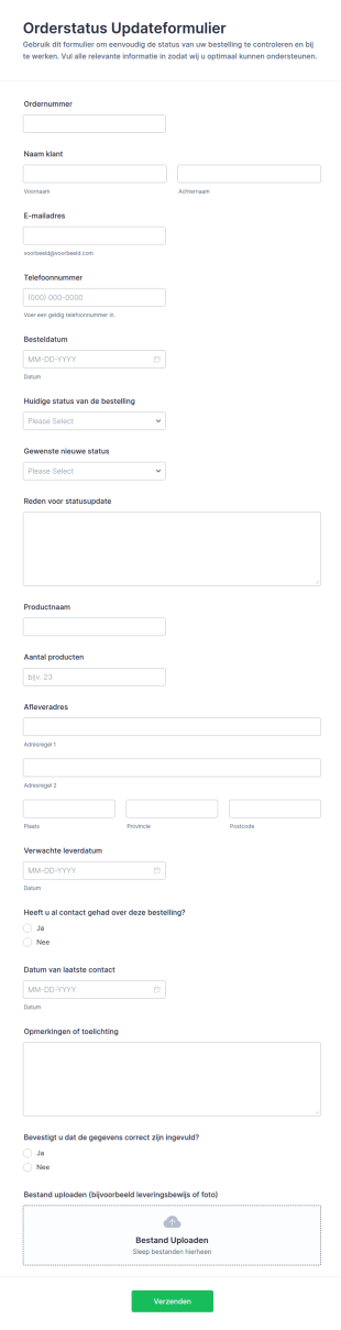 Bestelstatus Bijwerken Form