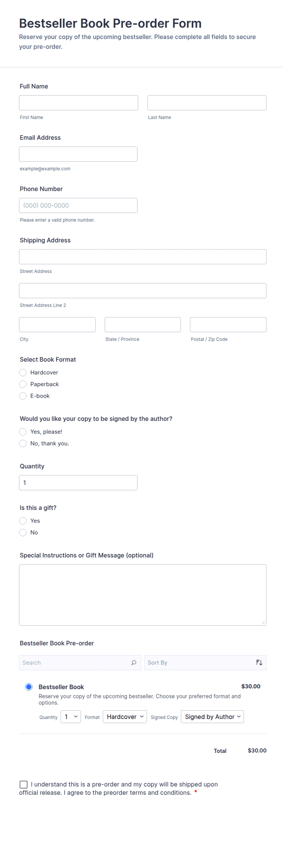 Insert Book Form Example Bestseller Book Pre-order Form Template | Jotform
