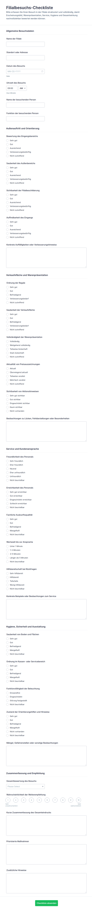Besuch Bei Geschäftsstelle Checkliste Formular