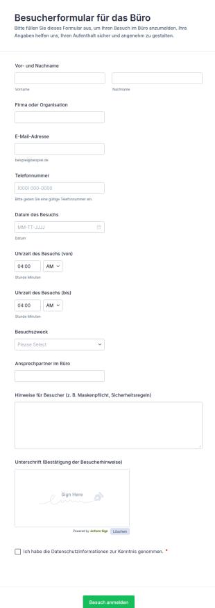 Besuchererfassung Formular