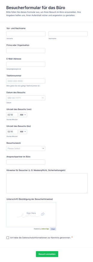 Besuchererfassung Formular