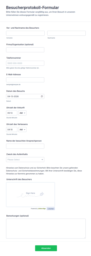 Besucherprotokoll Formular