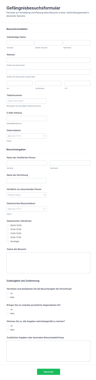 Besuchsanfrage Im Gefängnis Formular