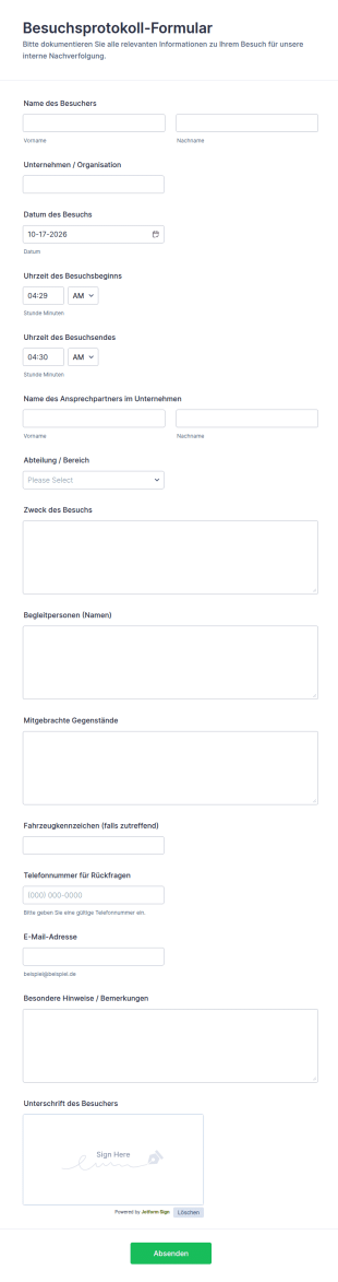 Besuchsunterlagen Formular