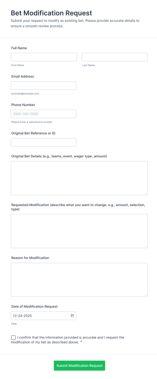 Bet Modification Request Form Template