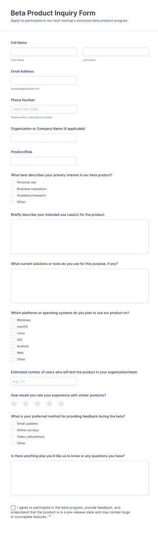 Beta Product Inquiry Form Template