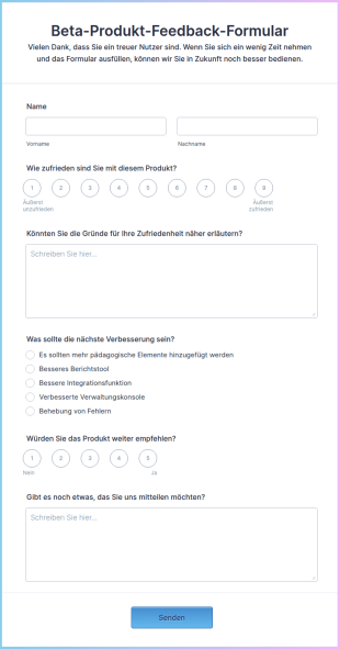 Beta Produkt Feedback Formular