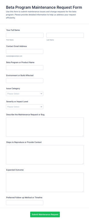 Beta Program Maintenance Request Form Template