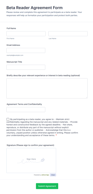 Beta Reader Agreement Form Template