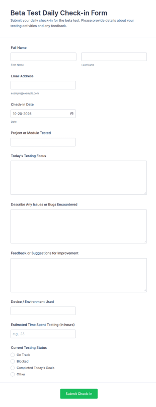Beta Test Daily Check In Form Template