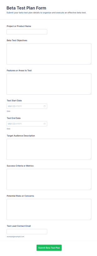 Beta Test Plan Form Template