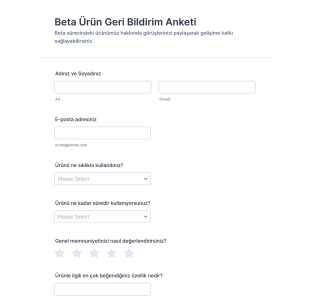 Beta Ürün Geri Bildirim Anketi Form Şablonu