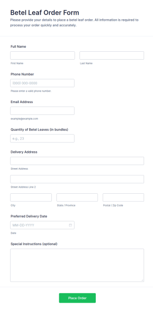 Betel Leaf Order Form Template