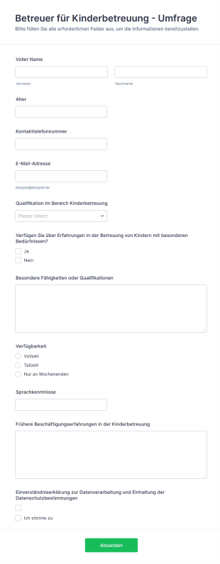 Betreuer Für Kinderbetreuung Umfrage