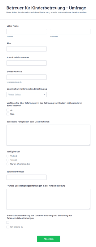 Betreuer Für Kinderbetreuung Umfrage