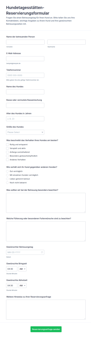 Betreuungsanfrage Für Hundetagesstätte