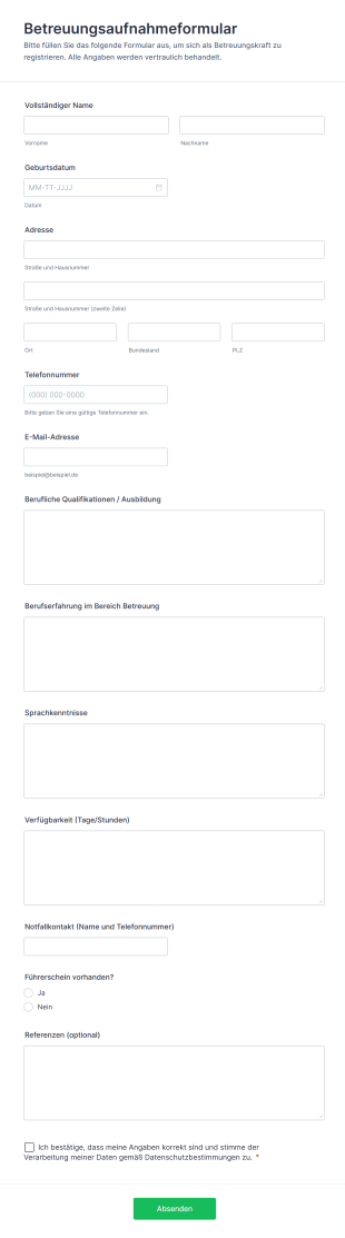 Betreuungsaufnahmeformular