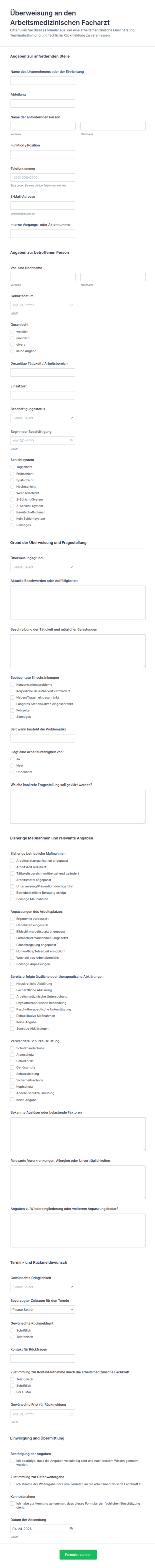 Betriebsärztliche Überweisungsformular