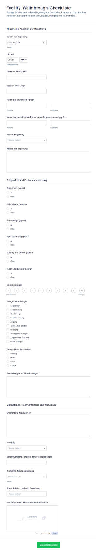 Betriebsrundgang Checkliste Formular