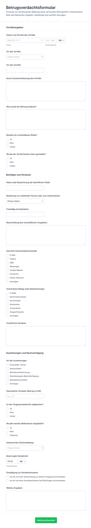 Betrugsbericht Formular