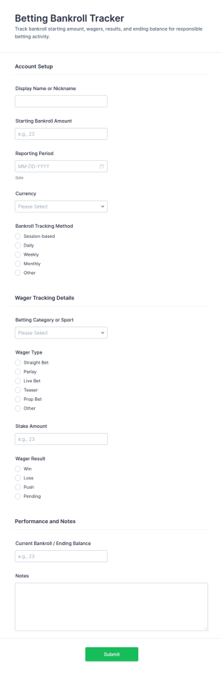 Betting Bankroll Tracker Form Template