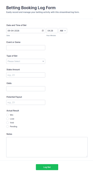 Betting Booking Log Form Template
