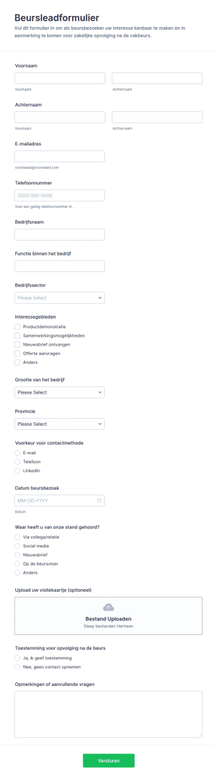 Beurslead Aanmeldingsformulier