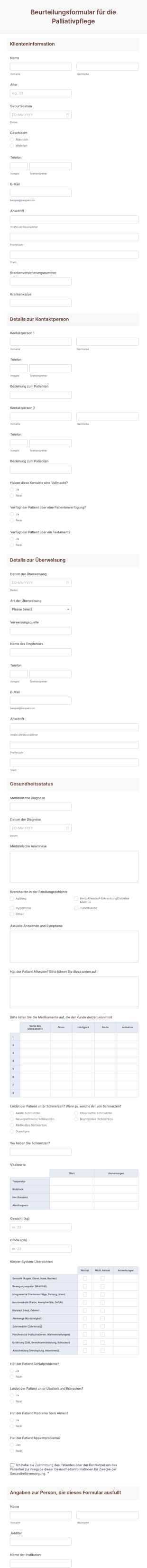 Beurteilungsformular Für Die Palliativpflege