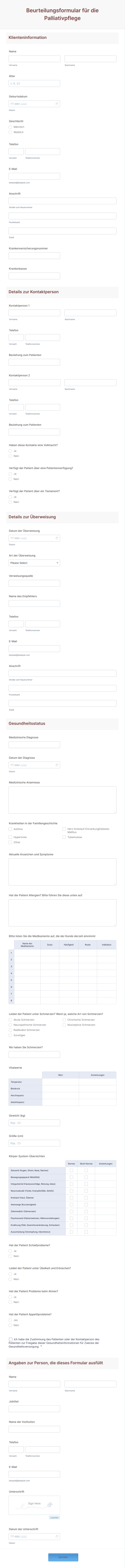 Beurteilungsformular Für Die Palliativpflege Form Template
