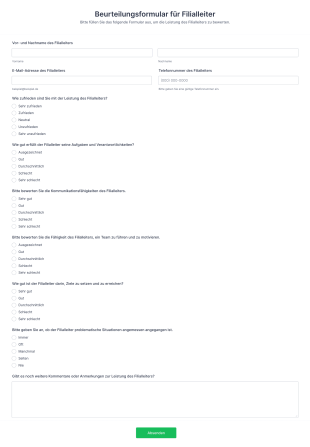 Beurteilungsformular Für Filialleiter Form Template