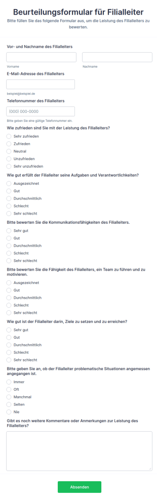 Beurteilungsformular Für Filialleiter