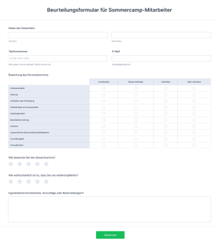 Beurteilungsformular Für Sommercamp Mitarbeiter Form Template