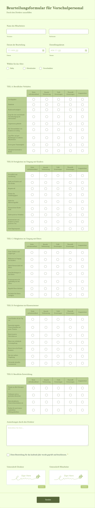 Beurteilungsformular Für Vorschulpersonal Form Template