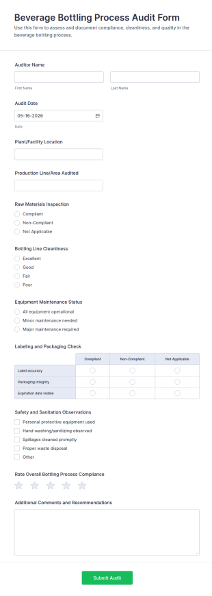 Beverage Bottling Process Audit Form Template