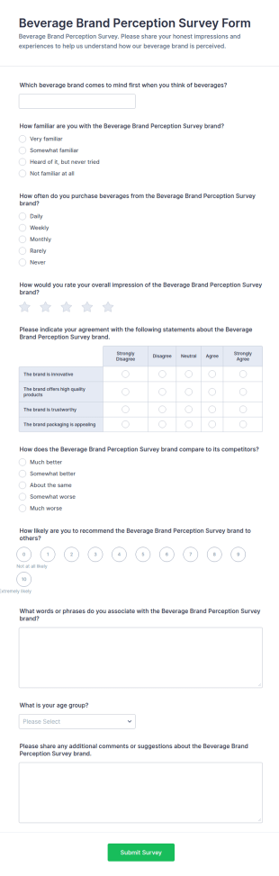 Beverage Brand Perception Survey Form Template