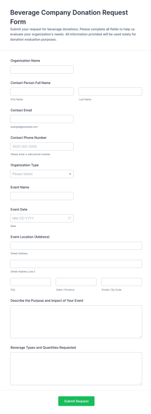 Beverage Company Donation Request Form Template