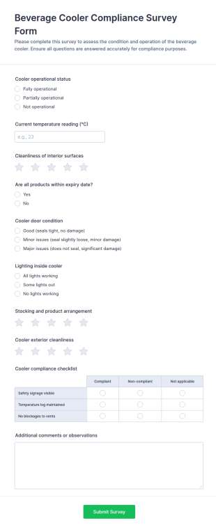 Beverage Cooler Compliance Survey Form Template