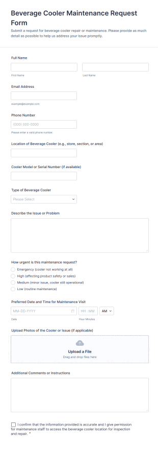 Beverage Cooler Maintenance Request Form Template