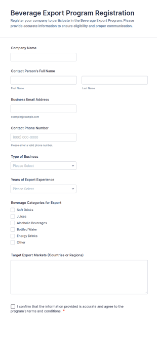 Beverage Export Program Registration Form Template