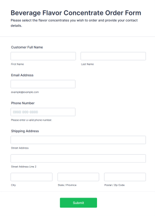 Beverage Flavor Concentrate Order Form Template