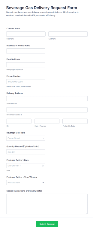 Beverage Gas Delivery Request Form Template