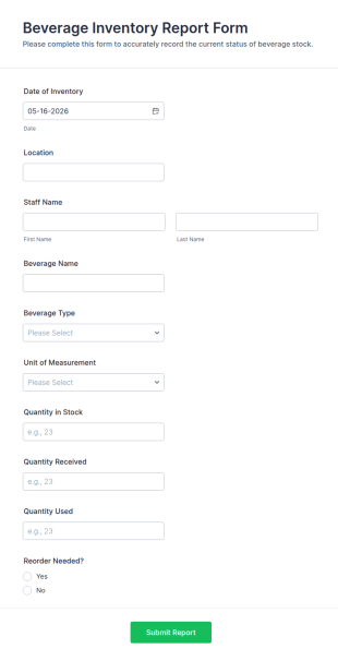 Beverage Inventory Report Form Template