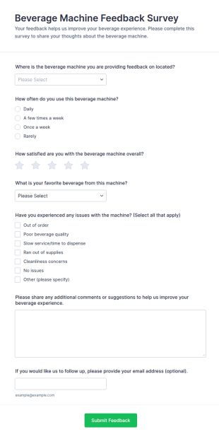 Beverage Machine Feedback Survey Form Template