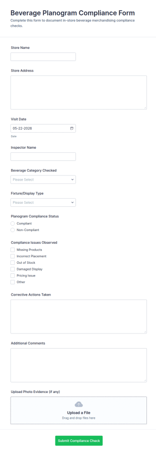 Beverage Planogram Compliance Form Template