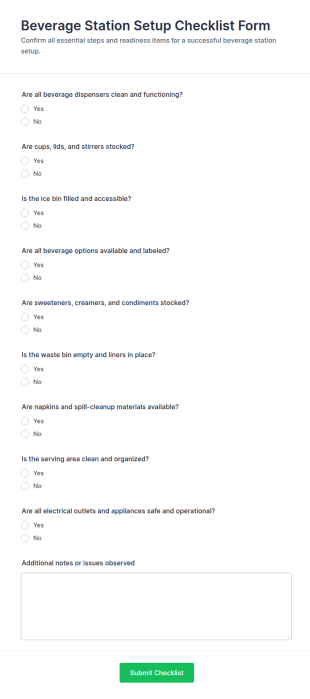 Beverage Station Setup Checklist Form Template